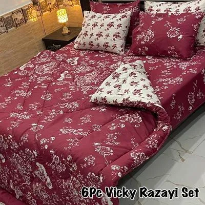 6 Pcs Cotton Salonica Printed Razai Set