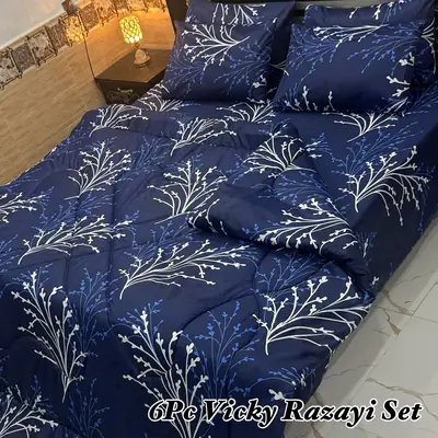 Stylish 6 Pcs Cotton Salonica Printed Double Razai Set
