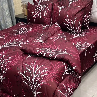 Stylish 6 Pcs Cotton Salonica Printed Double Razai Set
