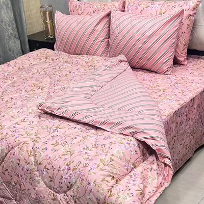 Stylish 6 Pcs Cotton Salonica Printed Double Razai Set