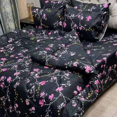 Stylish 6 Pcs Cotton Salonica Printed Double Razai Set