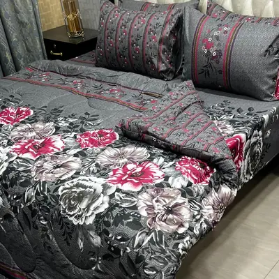 Stylish 6 Pcs Cotton Salonica Printed Double Razai Set