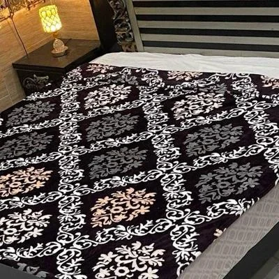 Fleece Printed Double Bed Blanket Black Patterned