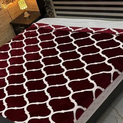 Maroon Fleece Printed Double Bed Blanket 89x90"