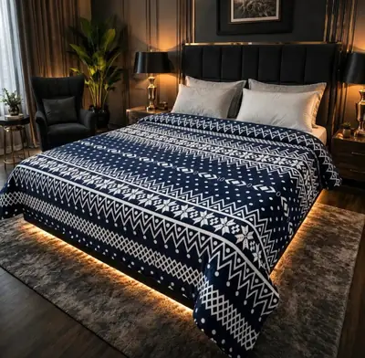 Stylish Fleece Printed Double Bed Blanket