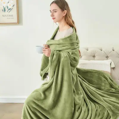 Cozy Fleece Plain Double Bed Blanket thumbnail 2