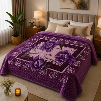 3D Panel Fleece Embossed Double Bed Blanket
