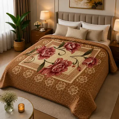 3D Panel Fleece Embossed Double Bed Blanket