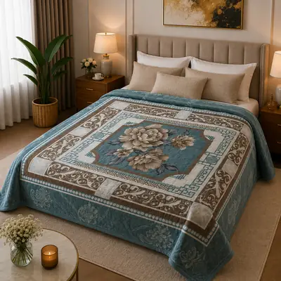 3D Panel Fleece Embossed Double Bed Blanket
