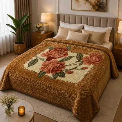 3D Panel Fleece Embossed Double Bed Blanket