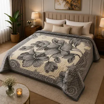 3D Panel Fleece Embossed Double Bed Blanket