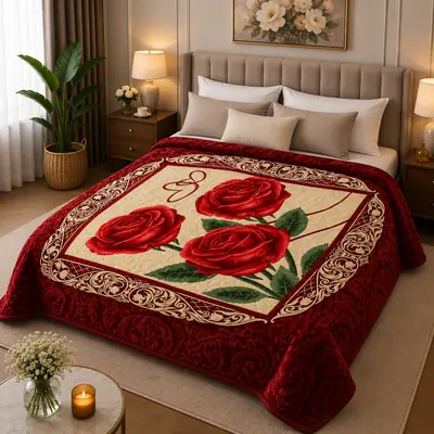 3D Panel Fleece Embossed Double Bed Blanket