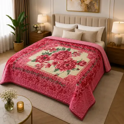 3D Panel Fleece Embossed Double Bed Blanket