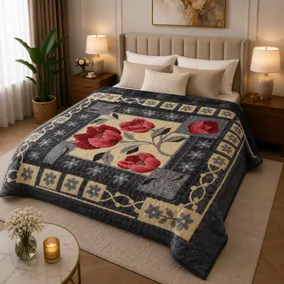 3D Panel Fleece Embossed Double Bed Blanket