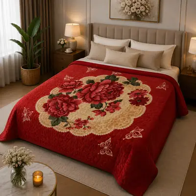 3D Panel Fleece Embossed Double Bed Blanket