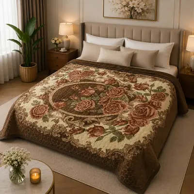 3D Panel Fleece Embossed Double Bed Blanket