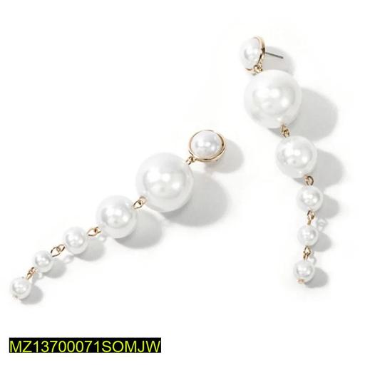 Long Pearl Drop Earrings for Women, Graduated Design, Durable Metal, Lightweight, Wedding Party Wear, Eid, Birthday thumbnail 2