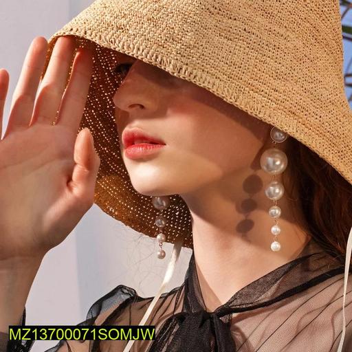 Long Pearl Drop Earrings for Women, Graduated Design, Durable Metal, Lightweight, Wedding Party Wear, Eid, Birthday thumbnail 3