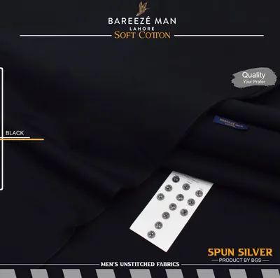 Men Black Cotton Unstitched Suit Summer thumbnail 2