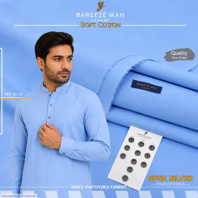 Men Soft Cotton Unstitched Suit Blue Summer