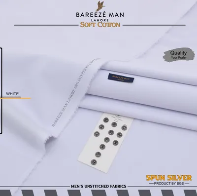 Men White Cotton Unstitched Suit Summer Eid Festive thumbnail 2