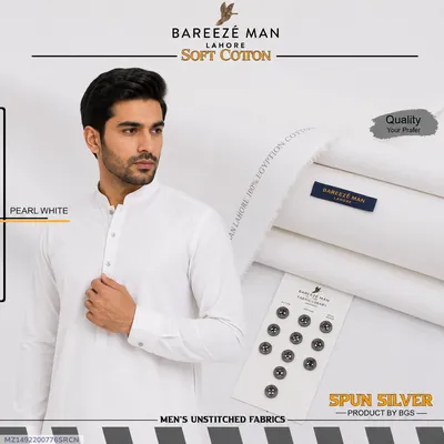 Men Unstitched Cotton Suit Pearl White Summer