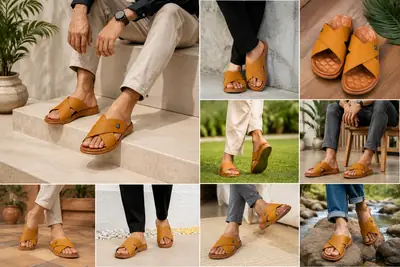 Men's Cross Strap Slide Sandals | Premium Soft Comfortable Slippers for Men | Lightweight Anti-Slip Casual Summer Slides | Indoor Outdoor Open Toe Brown Sandals thumbnail 3