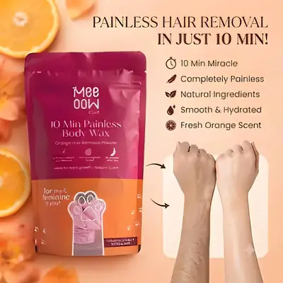 Meeoow Club 10 Min Painless Body Wax Powder – Mogra Scented Herbal Hair Removal Powder (100g) thumbnail 2