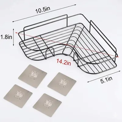 Corner Bathroom Shelf Stainless Steel Black No Drill thumbnail 6