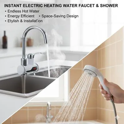 Instant Hot Water Faucet Shower Head 49°C Digital Display Stainless Steel thumbnail 3