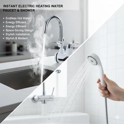 Instant Hot Water Faucet Shower Head 49°C Digital Display Stainless Steel thumbnail 4
