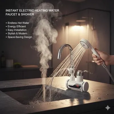 Instant Hot Water Faucet Shower Head 49°C Digital Display Stainless Steel thumbnail 5