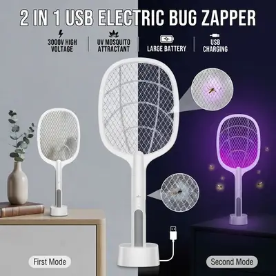 3-in-1 Electric Mosquito Killer Racket & Bug Zapper Lamp | Rechargeable Fly Swatter