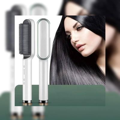2-in-1 Hair Straightener Brush White Corded Electric thumbnail 3