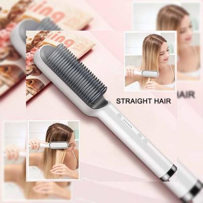 2-in-1 Hair Straightener Brush White Corded Electric thumbnail 6