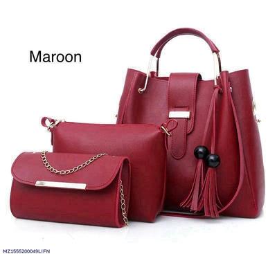 Maroon Rexine Handbag Set for Girls School Parties Daily Wear thumbnail 9
