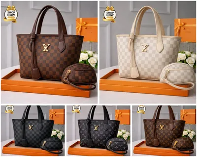 Women's Printed Handbag Set Black Brown Gold LV Logo thumbnail 3