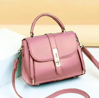 Pink PU Leather Crossbody Bag for Girls Medium Size