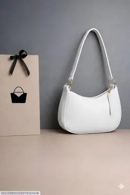 White Leather Shoulder Bag for Women - 1 Pc Plain Design thumbnail 1