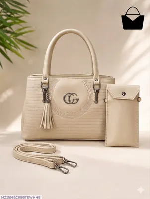 Women's Beige Leather Shoulder Bag with Tassel thumbnail 1