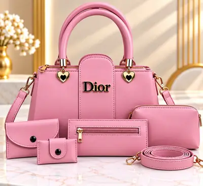Women's Leather Plain Shoulder Bag 5 Pcs Set.