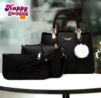Chic Women's Black PU Leather Hand Bag Set with Top Handle