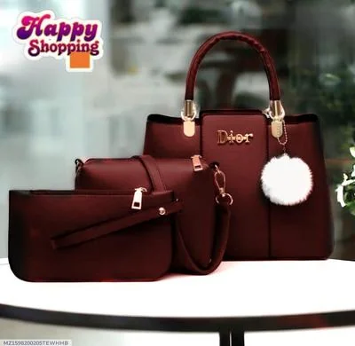Stylish Maroon PU Leather Women's Hand Bag Set - 1 Pc thumbnail 2