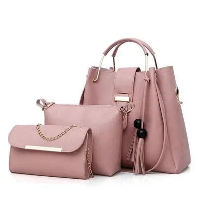 Women's PU Leather Plain Hand Bag Set thumbnail 2