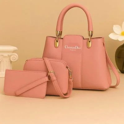 Pink Women's 3-Piece PU Leather Handbag Set