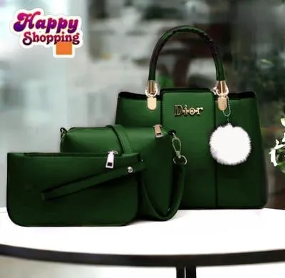 Happy Shopping Happy Shopping Women's Beige PU Leather 3Pcs Handbag Set thumbnail 2