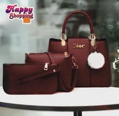 Happy Shopping Happy Shopping Women's Beige PU Leather 3Pcs Handbag Set thumbnail 3