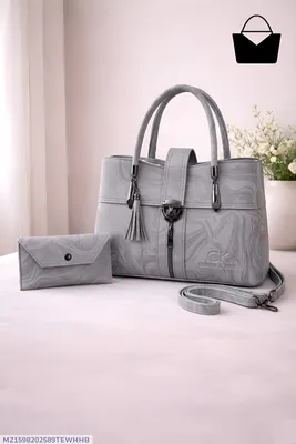 Grey Leather 2-Piece Women's Handbag Set thumbnail 1