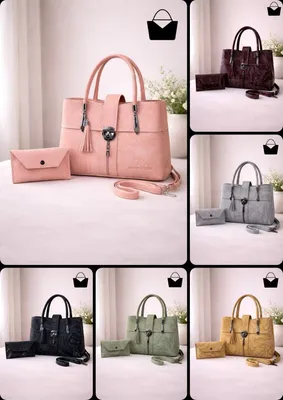 Grey Leather 2-Piece Women's Handbag Set thumbnail 2