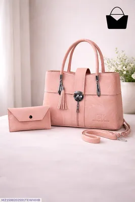 Pink Leather 2-Piece Women's Handbag Set with Top Handle thumbnail 1